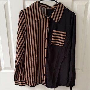 SHEIN Black and Tan Striped Blouse